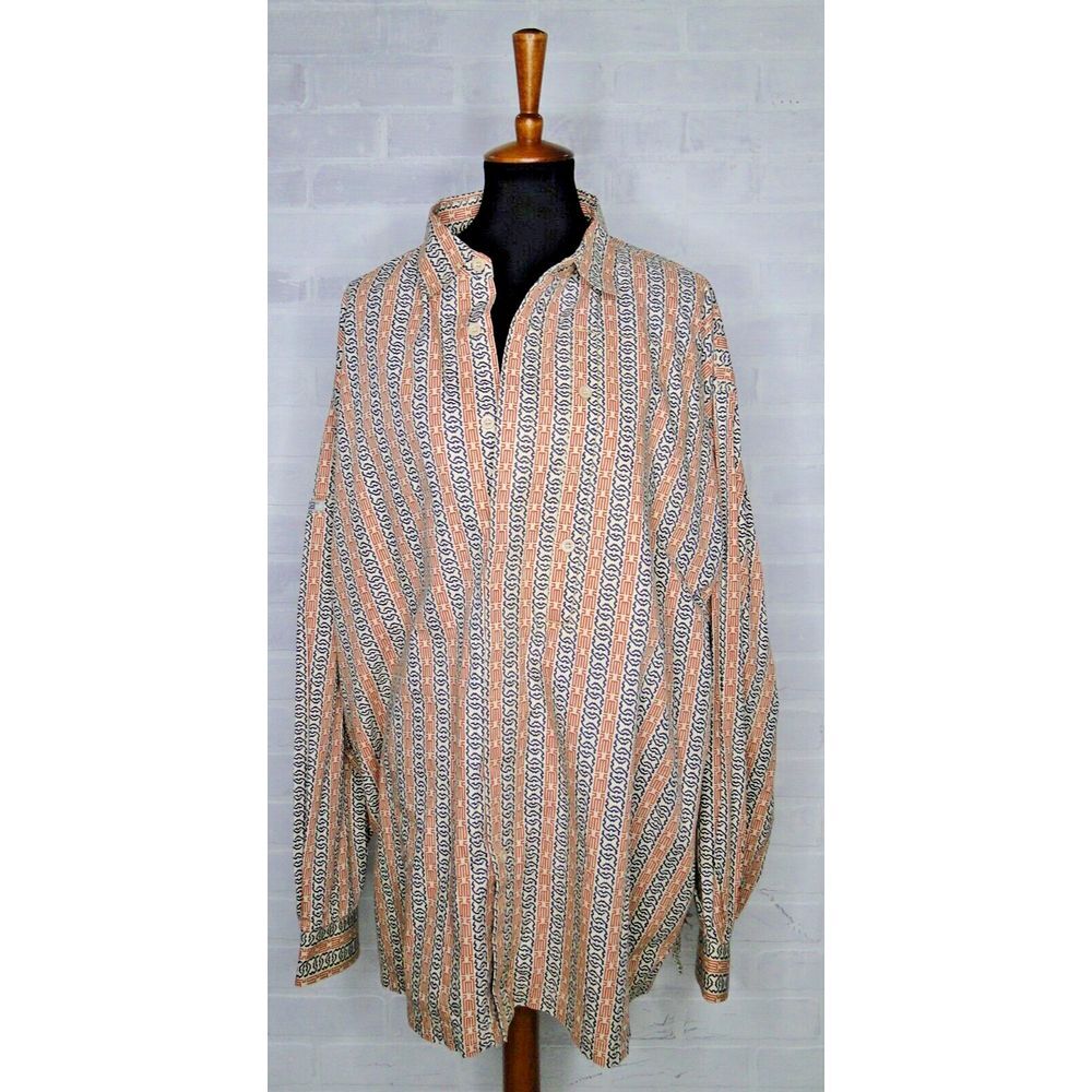 MECCA Men's Button‎ Up Shirt Long Sleeve Geometric print XXL Orange and navy